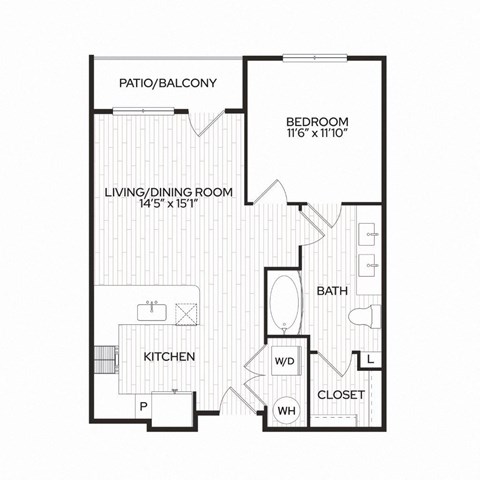 Floor plan for 1 bed, 1 bath, 662 sqft
